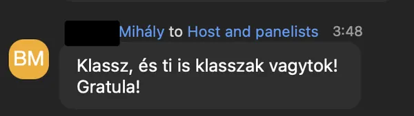 Mihály B. véleménye az AI Egyetem webinárjáról: „Klassz, és ti is klasszak vagytok! Gratula!”