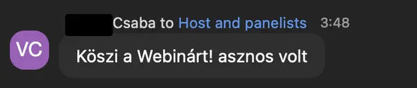 Csaba V. véleménye az AI Egyetem webinárjáról: „Köszi a Webinárt! asznos volt”