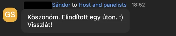 Sándor G. véleménye az AI Egyetem webinárjáról: „Köszönöm. Elindított egy úton. :) Visszlát!”