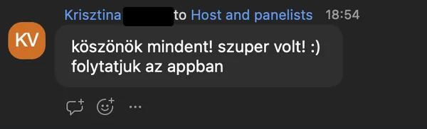 Krisztina V. véleménye az AI Egyetem webinárjáról: „köszönök mindent! szuper volt! :) folytatjuk az appban”