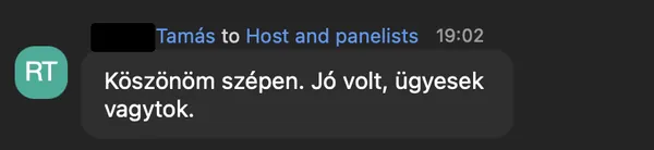 Tamás R. véleménye az AI Egyetem webinárjáról: „Köszönöm szépen. Jó volt, ügyesek vagytok.”