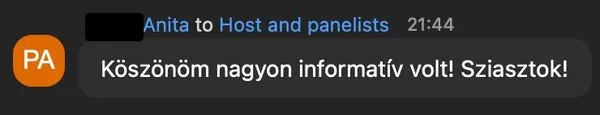 Anita P. véleménye az AI Egyetem webinárjáról: „Köszönöm nagyon informatív volt! Sziasztok!”