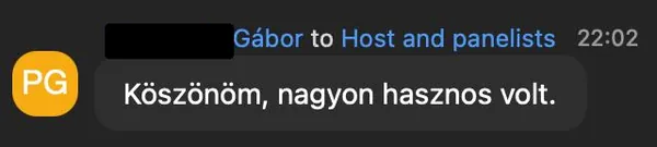 Gábor P. véleménye az AI Egyetem webinárjáról: „Köszönöm, nagyon hasznos volt.”